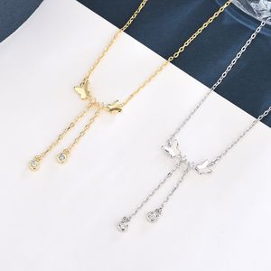 Loioloy 925 Sterling Silver Butterfly Shaped Gold Color Charm Tassel Collier En Gros Pour Les Femmes Q0531