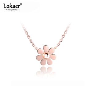 Lokaer Classic Rvs Dazzling Daisy Flower Choker Neckalce Rose Gold Color Mooie hanger Sieraden voor Dames N17012