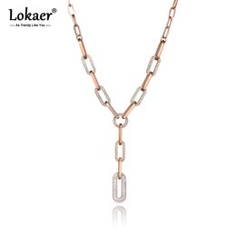 Lokaer Hiphop/Rock roestvrijstalen geometrie Clay Crystal Pendant Necklace for Women Trendy Chain Link N19163 220217