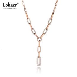 Lokaer Hiphop/Rock collar con colgante de cristal de arcilla geométrica de acero inoxidable para mujer, collar de eslabones de cadena de moda N19163 240131