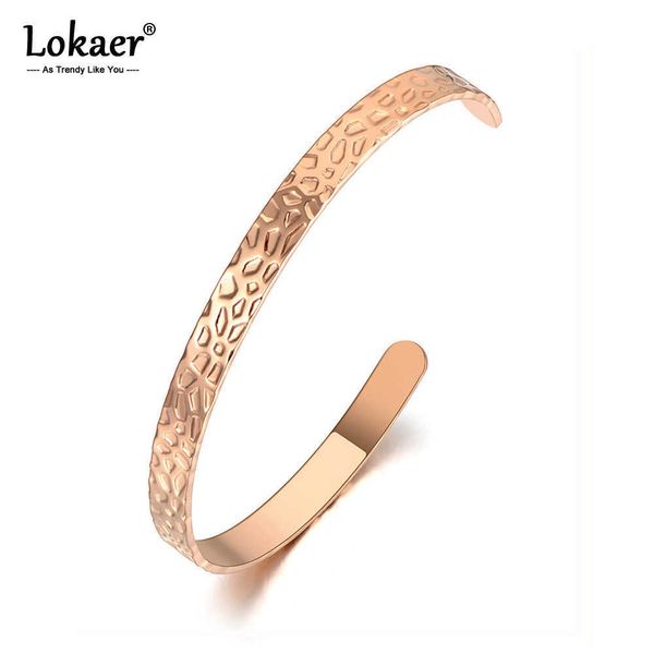 Pulseiras abertas de aço inoxidável vintage neogóticas Lokaer para mulheres, meninas, moda, ouro rosa, elo, joias Bohemia B20110 Q0719