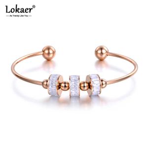 Lokaer romantische roestvrij staal zwart wit kubieke zirkonia manchet armbanden armbanden liefhebbers sieraden voor vrouwen geschenk B18191 Q0717