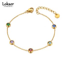 Lokaer roestvrij staal kleurrijke kubieke zirkonia bedelarmbanden voor vrouwen 18K vergulde bohemia ketting armband sieraden b21152 240423