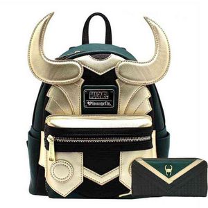 Loki Pu Leather Backpack Horn Travel Travel Ordin d'ordinateur portable Sac à écoles Élèves Adults Handbag Wallet Birthday Gifts 237a