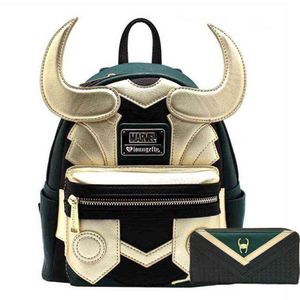 Loki Pu Leather Backpack Horn Travel Travel Ordin d'ordinateur portable Sac à écoles Élèves Adults Handbag Wallet Birthday Gifts 297T