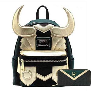 Loki – sac à dos en cuir Pu avec corne, sac de voyage pour ordinateur portable, cartable pour étudiants adultes, portefeuille, cadeaux d'anniversaire 307d