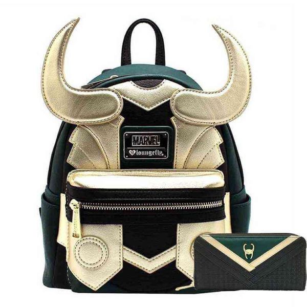 Loki Pu Leather Backpack Horn Travel Travel Ordin d'ordinateur portable Sac à écoles Élèves Adults Handbag Wallet Birthday Gifts255m