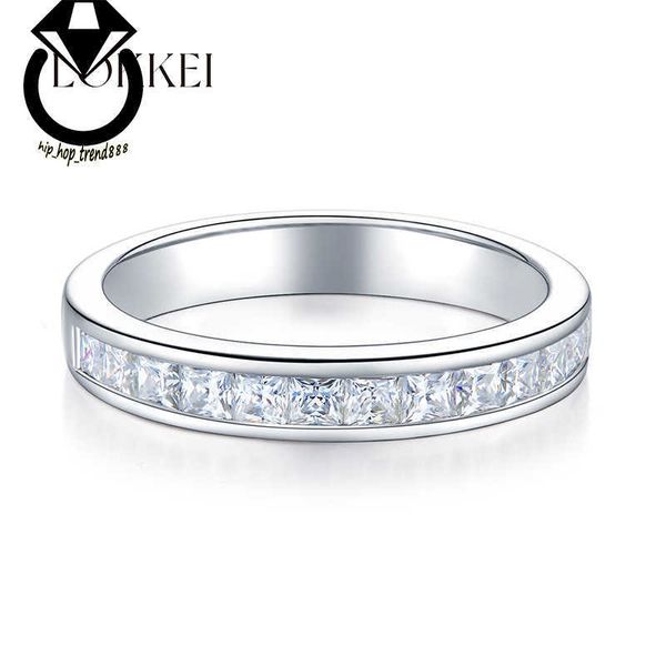 Lokkei Trendy 925 argent sterling 2 * 2 mm Princesse Cut Moissanite Stone Malf Eternity Square Tennis Anneau