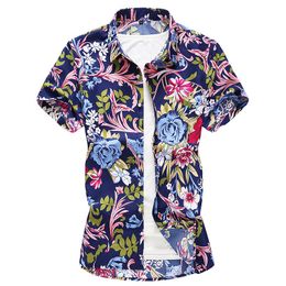 LDALEAL Heren Gedrukt Slim Fit Casual Shirt Strand Shirts Katoen Floral Camisa Masculina Plus Size 7XL