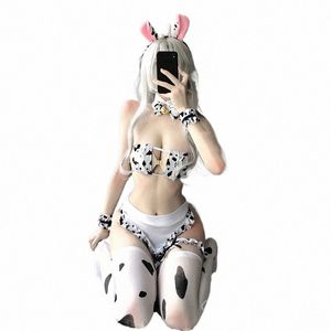 Conjunto de sujetador y panty de lolita Medias japonesas Cos Cow Cosplay Maid Tankini Bikini Traje de baño Anime Girls Traje de baño Ropa P1mo #