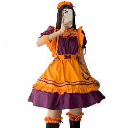 Costume lolita Outfit Dr Lolita Orange et Violet Cosplay Halen Costume Maid Outfit Mignon Citrouille Maid Cosplay pour les femmes t7w3 #