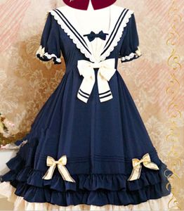 Lolita Jurk Navy Style Shoolgirl Cosplay Uniform Sweety Bow Knoop Gelaagde jurk Halloween Party Fancy Dress for Women