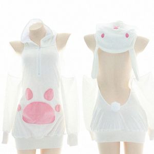 Lolita Gir mignon chat pull Sexy lapin femme de chambre uniforme Cosplay Anime femmes amour creux court Dr tenues Costume F2QC #