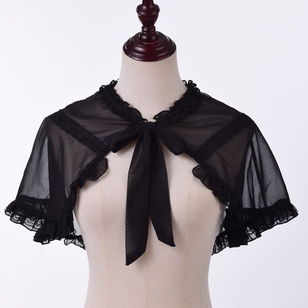 Lolita filles JSK robe blanc noir Mini Cape pour été épaule courte en mousseline de soie Cape femmes