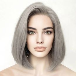 Lolita Grijs Blonde Korte Bob 12Inches Lace Front Pruiken voor Witte Vrouwen Lijmloze 180 Dichtheid 13x4 Transparant kant Pruiken Baby Haar