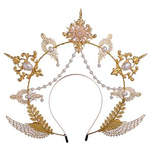 Lolita Halo tocado accesorios de disfraz aleación de oro Metal Vintage KC corona diadema Ángel Virgen María barroco Tiara Headwear