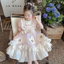 Lolita Kids broderie Robes de princesse filles collier à manches bouffantes
