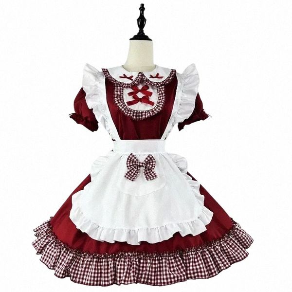 Lolita Princ Dr Japonais Anime Maid Cosplay Kawaii School Girl Party Waitr Jeu de rôle Costumes Plus Size Plaid Bow Dr q9ED #