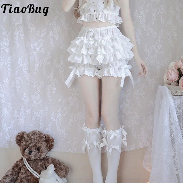 Lolita court noir blanc Shorts femmes mignon dentelle garniture couches volants Bloomers filles courtes taille moyenne Bowknot décor froufrous culottes 240116