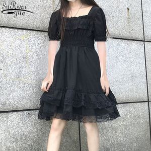 Lolita Style Kawaii Zwart Mini Jurk Dames Lente Gothic Korte Vrouw Harajuku Kant Party Dames Es Vestido 13243 210427