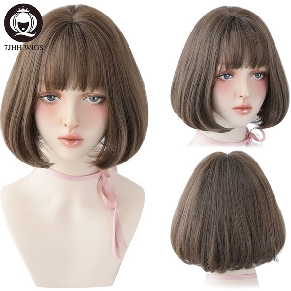 Lolita Wig avec une frange pour les femmes Omber Blonde brun noir noir raide cheveux courte étoile Coiffure Cosplay Bob Wigfactory Direct