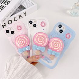 Lollipop Stand iPhone Case Soft TPU-telefoonhoesjes voor iPhone 14 13 12 11 Pro Max Mini Wave Phone Case Anti-Drop voor XR XS X 8 7 6 Plus vrouw