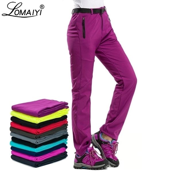 LOMAIYI Pantalones de invierno cálidos para mujeres Forro polar grueso Pantalones rojos / negros Pantalones térmicos para mujer Pantalones impermeables para mujer AW195 201118