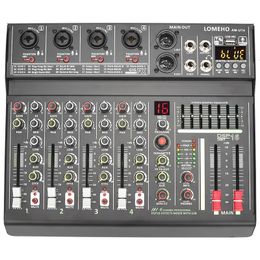 LOMEHO Console de mixage 4 canaux mono EQ 7 bandes 48 V 16 effets Karaoké Mute DJ Télécommande Bluetooth Audio Sound Mixer AMUT4 240110