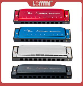 Lommi Swan Diatonic harmonica 10 trous blues harp bouche organe clé de g instrument de roseau wcase noir argent bleu rouge harmonica5690181