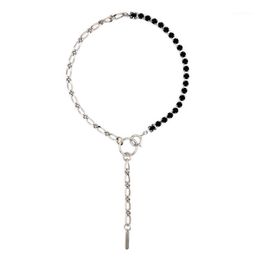 Londany Black Rhinestone Chain Tassel korte ketting armband set vrouwen metaal stiksel koude wind ketting1 279u