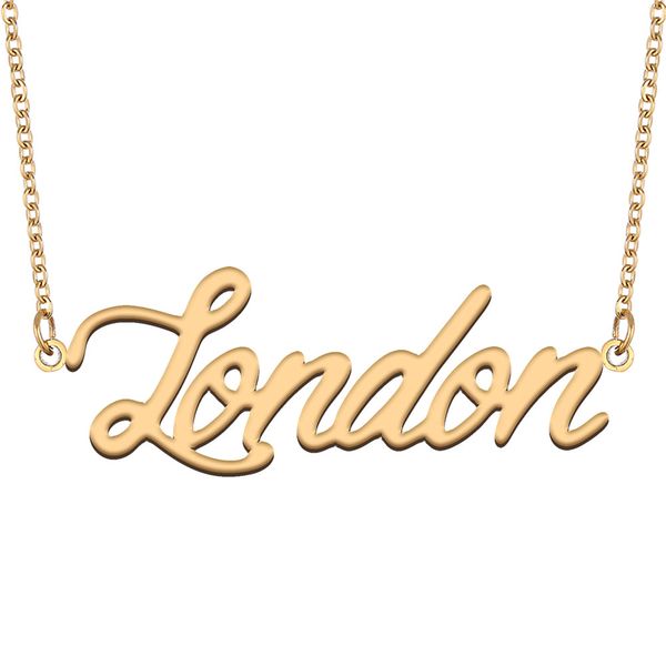 Collar con nombre de Londres, colgante personalizado, personalizado para mujeres, niñas, niños, mejores amigos, regalos para madres, acero inoxidable chapado en oro de 18 quilates