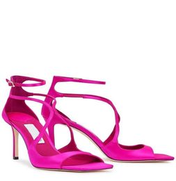 London Shoes Azia 95 Fuchsia Cutout Satin Sandals High Heels Perfect New Fashion Show Catwalk3984691