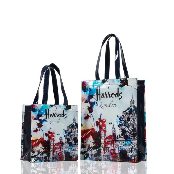 Londres Style PVC réutilisable sac à provisions femmes sac écologique fleur Shopper sac fourre-tout étanche sac à main déjeuner fourre-tout sac à bandoulière 240309