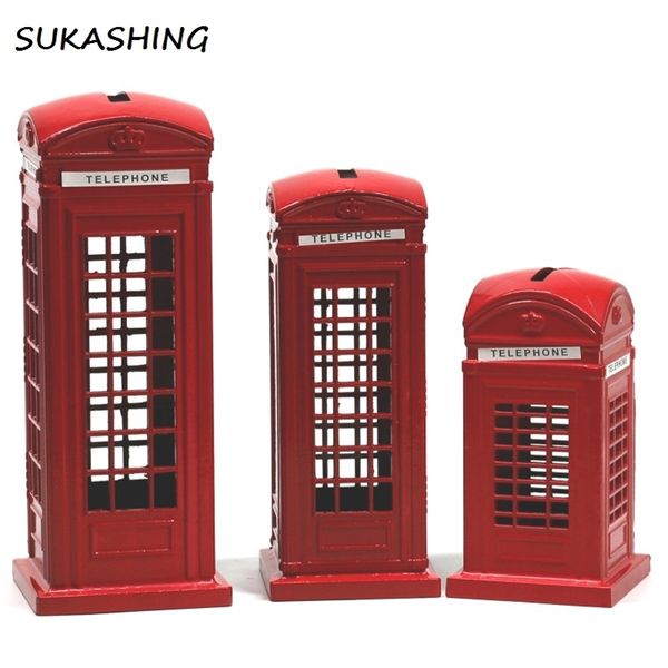 Boot téléphonique de Londres Red Die Cast Money Box Piggy Bank UK Souvenir S for Kids Home Christmas Decoration 210811