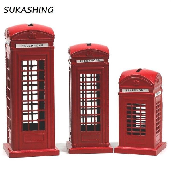 Cabine téléphonique de Londres Tirelire rouge moulée sous pression Tirelire UK Souvenir Grands cadeaux pour enfants Décoration de Noël pour la maison 201130244G