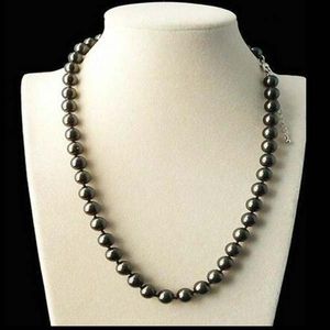 Long 25 pouces 8 mm noire akoya coquille perle perle rond Collier