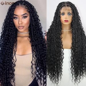 Longue 32 Boho tressé pleine dentelle avant perruques 613 blonde bouclée déesse Locs pré plumée avec des cheveux de bébé boîte synthétique tresses perruque 240130