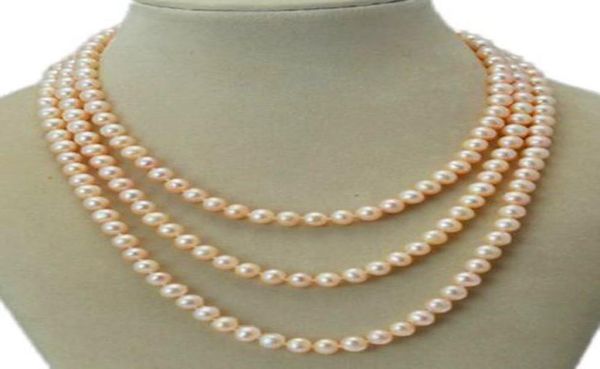 Long 48quot 78mm véritable perle de culture Akoya rose naturelle sans fermoir collier 4395059