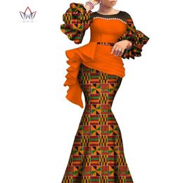 Lange Afrikaanse Jurken Voor Vrouwen Dashiki Nigeria Traditionele Trouwjurk Bazin Riche Wax Parel Jurk Lantaarn Mouw WY7769221o