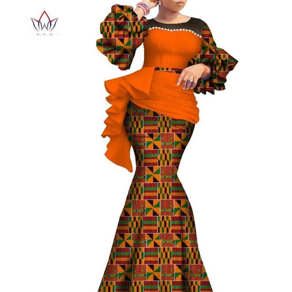 Longues robes africaines pour femmes dashiki nigéria robe de mariée traditionnelle bazin riche robe de perle de cire lanterne wy77692937