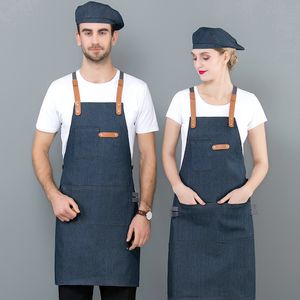 Long Apron Denim Restaurant Hotel Wist Chef Apron Bar Pub Pub Waiter Waiter Cook Cook Apron Universal Cooking Hat Gaps 56-58 cm