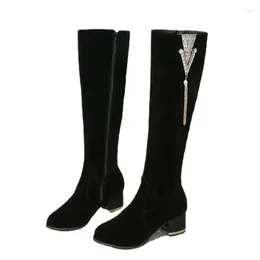 Lange herfst Winter Dikke High 81 Heel Boots Dames Zwarte kant Zipper met Veet Warm Tall Dunne kniehigh C34 677 181 1 889