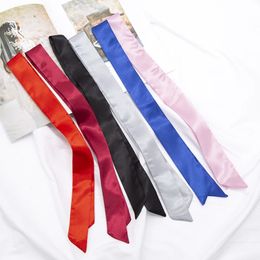 Long sac écharpe femme Band Hair Lady Accessories Solide Skinny Swarves Band Band Satin Ribbon Coup Tie Decorative 240417