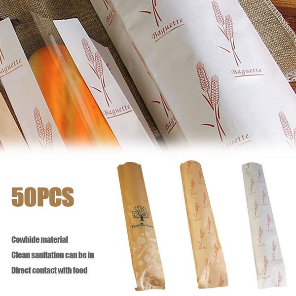 Sac à baguette long 10 * 4 * 59cm Window Wheat HalfeT Tree Design en papier Kraft Sac 50pc Sac à pain en papier