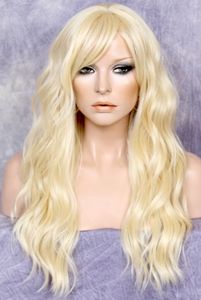 Long Beach Wavy Pale Blonde Full Wig Heat Ok Piece Hair Piece Couches Bangs Wig FBW 613