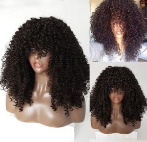 Lange Zwarte Afro Kinky Krullend Synthetische Lace Front Pruiken met Pony Braziliaanse Hittebestendige Vezel Krullend voor Mode Dames5759350