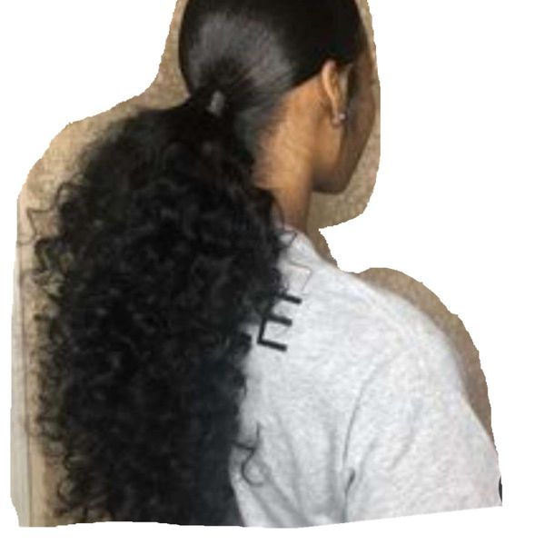Longs cheveux noirs bouclés en queue de cheval avec cordon de serrage, coiffure en queue de cheval totalement gratuite la plus actuelle pour les femmes noires, 160g entièrement naturels
