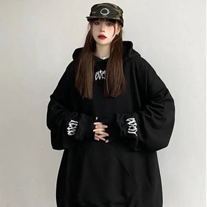 Sweat-shirt Long noir avec lettres imprimées pour femmes, vêtements féminins, mode Harajuku et texte chaud assorti, hauts 240301