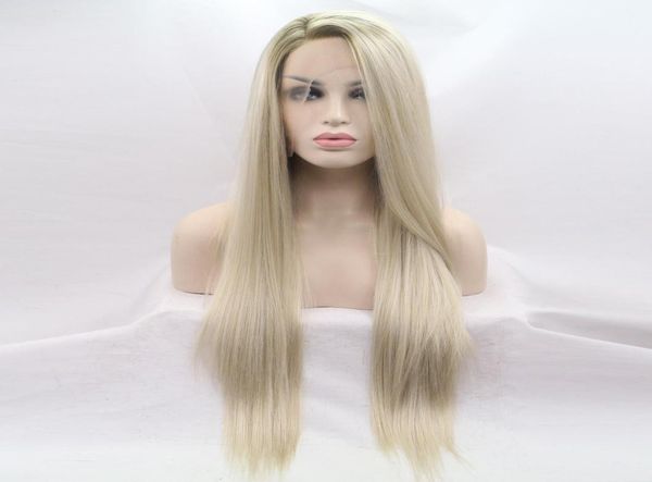 Perruques synthétiques artificielles lisses et longues blondes comme sur l'image, aspect naturel, toucher doux, entier 8375310