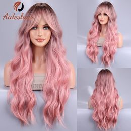 Long Body Wave Ombre Zwart roze Cosplay Wigs Heat Resistant Synthetic Middle Part Natural Lolita voor vrouwen 240419